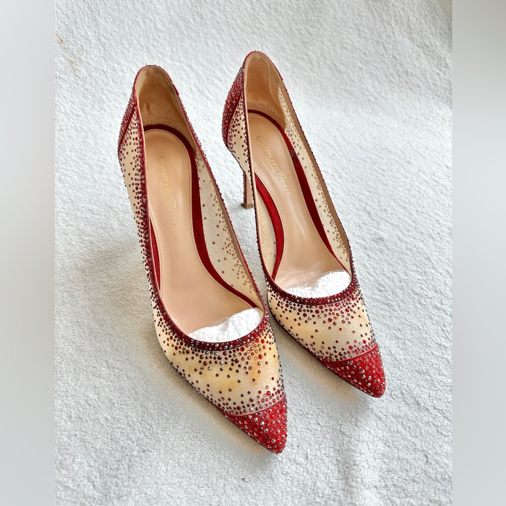 Gianvito‎ Rossi Rania 105 crystal-embellished pumps EU 38 US 8 red heels - Picture 2 of 14